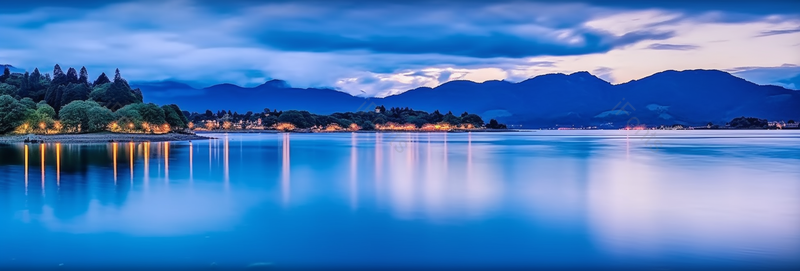 蓝色杭州西湖夜景,高清,摄影图,摄影图片,图片大全,摄影图免费下载